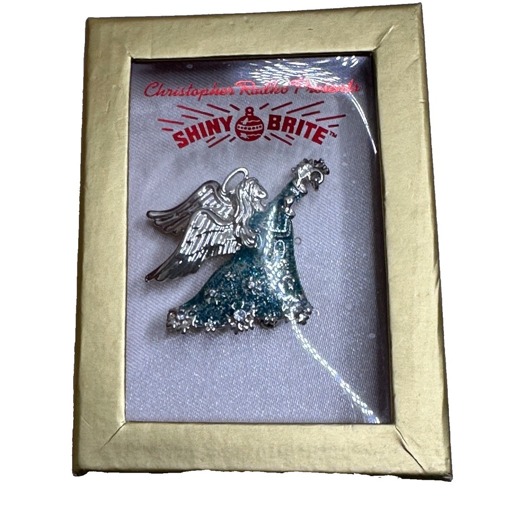 New‎ Christopher Radko Brooch Pin Blue Silver Glitter Boxed Shiny Brite